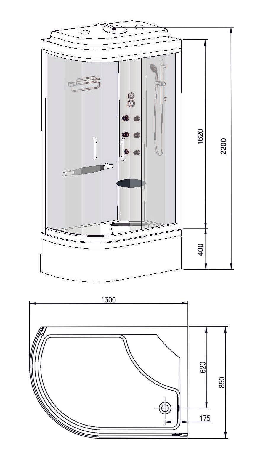 Wiesbaden Premium bad/douche 130x90x220 cm veiligheidsglase 5 mm