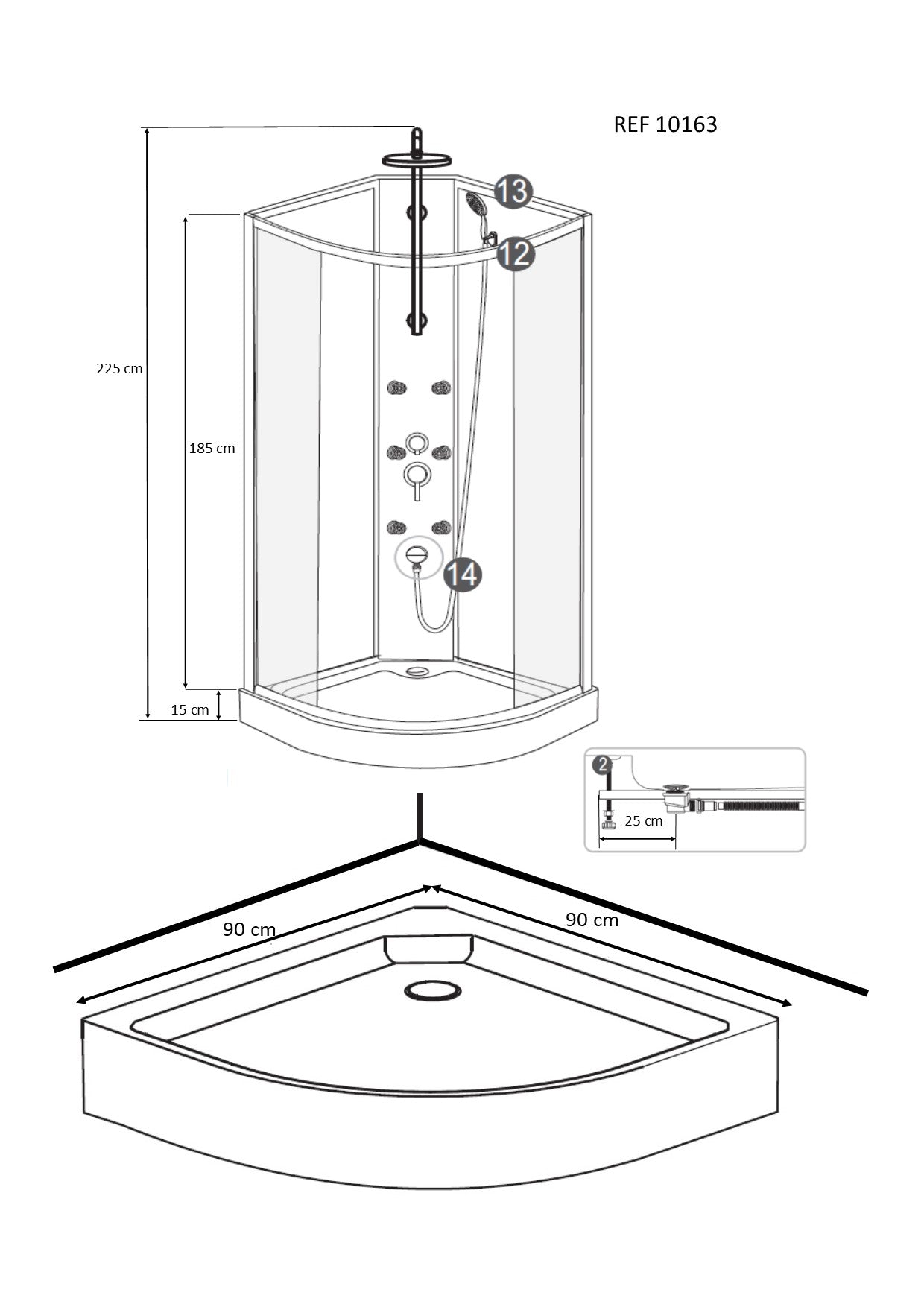 Jupiter complete douchecabine | 90x90x225cm | mat 5mm glas - WDtegels