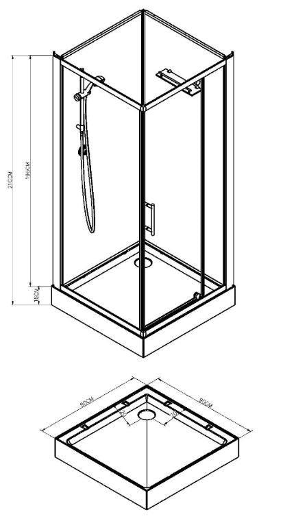 Wiesbaden Domino complete douchecabine 90x90x210 alu mat 5mm glas - WDtegels