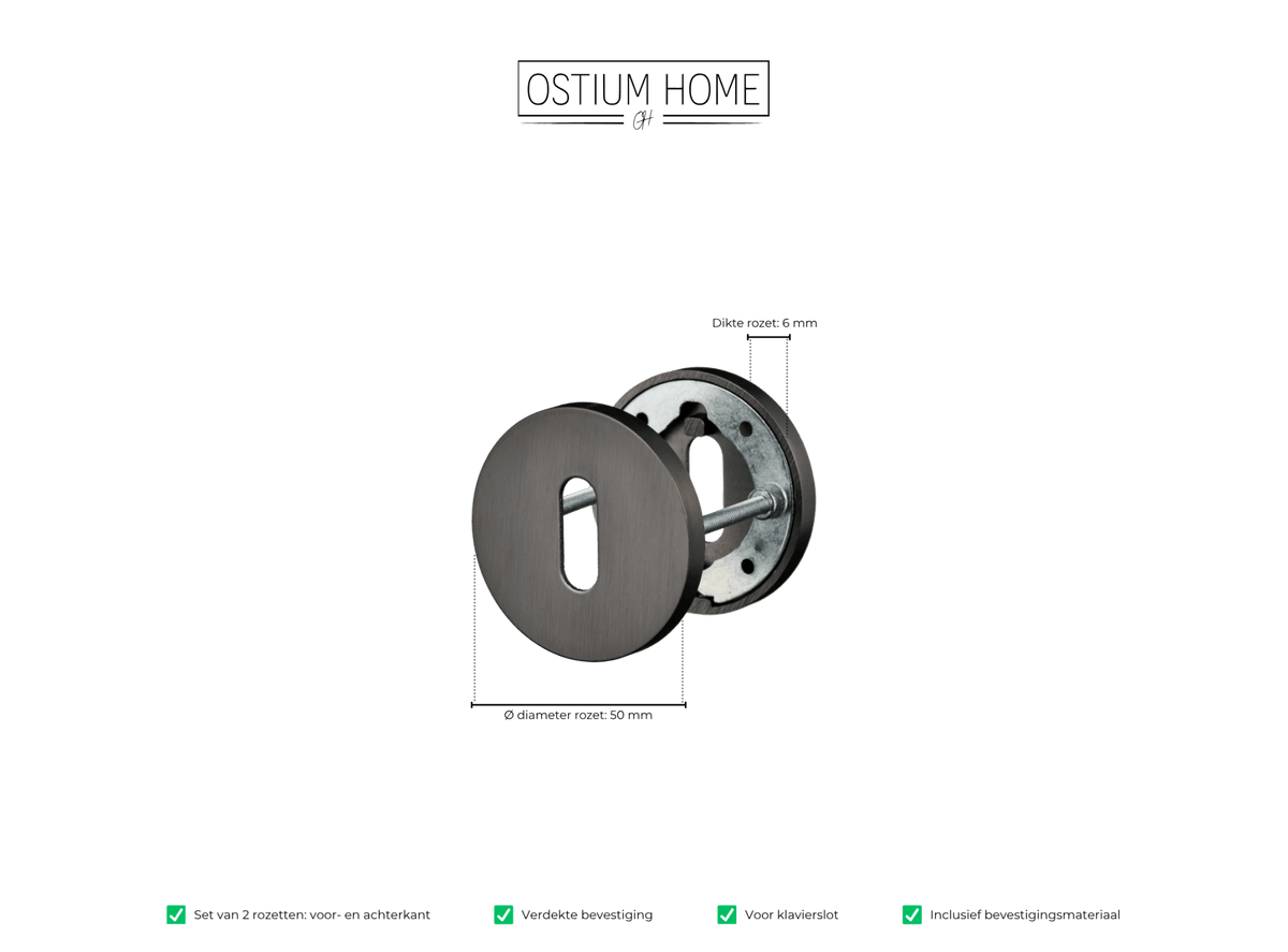 Maattekening van rond sleutelrozet in gun metal