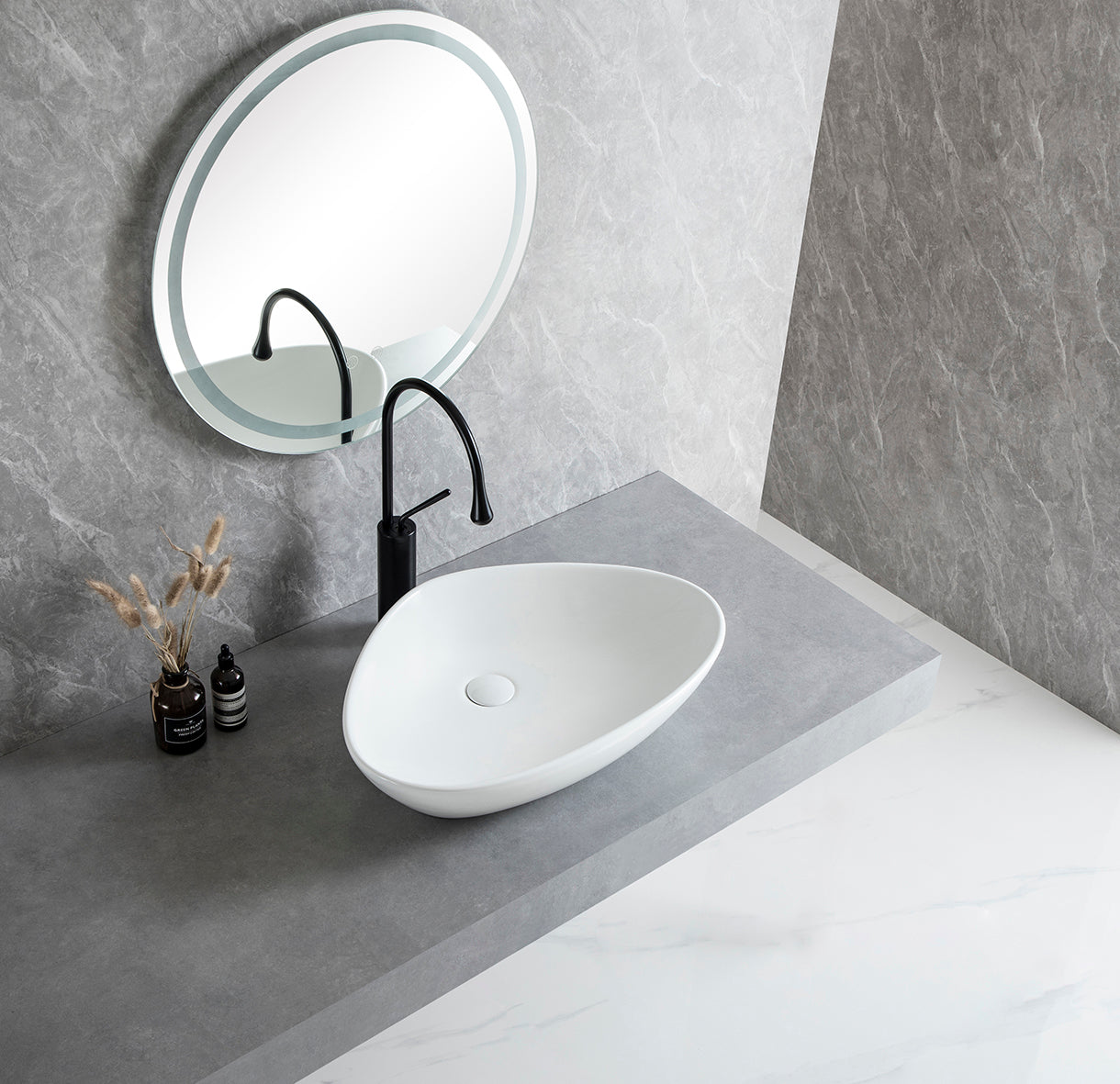 Elite waskom rond 58,5 x 39 x 14 cm keramiek glans wit - WDtegels