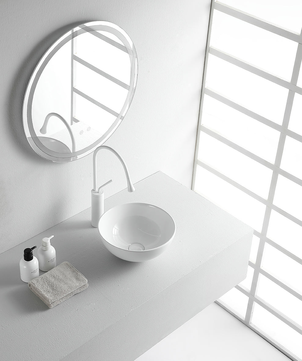 Luna waskom rond 32,5 x 14 cm keramiek glans wit - WDtegels