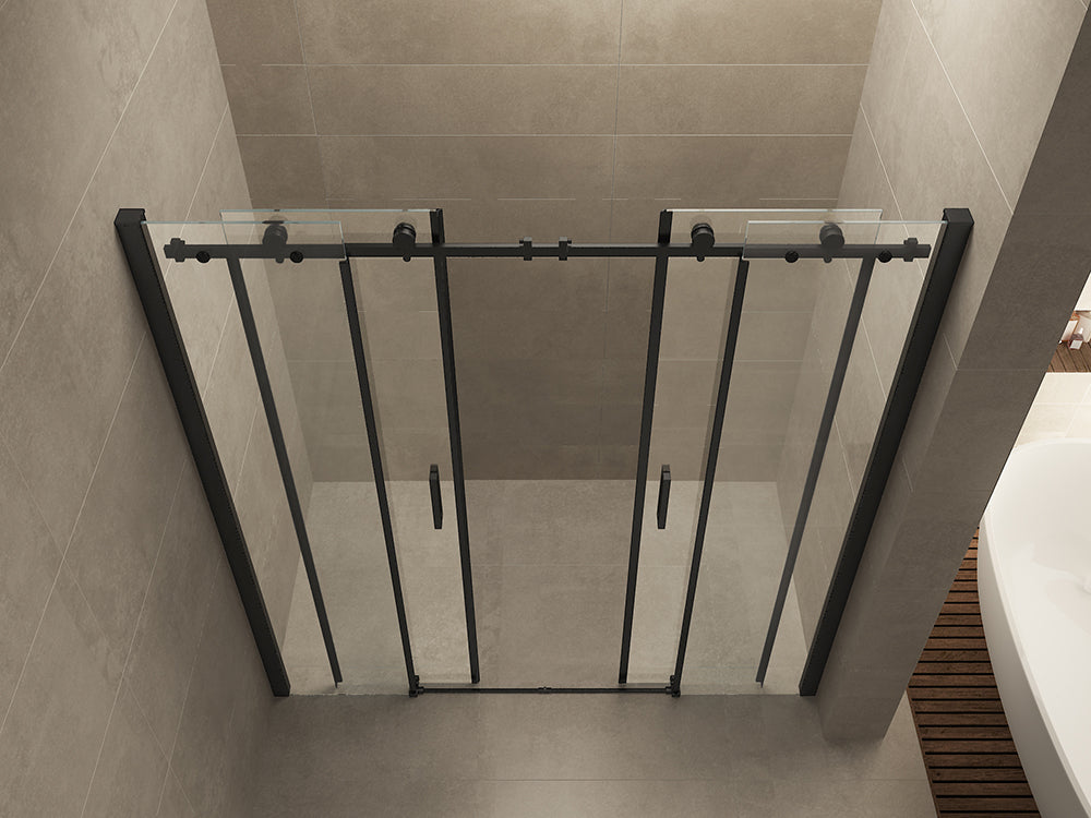 Slide nis schuifdeur dubbel 1800 x 2000 x 8 mm nano helder glas/mat zwart - WDtegels