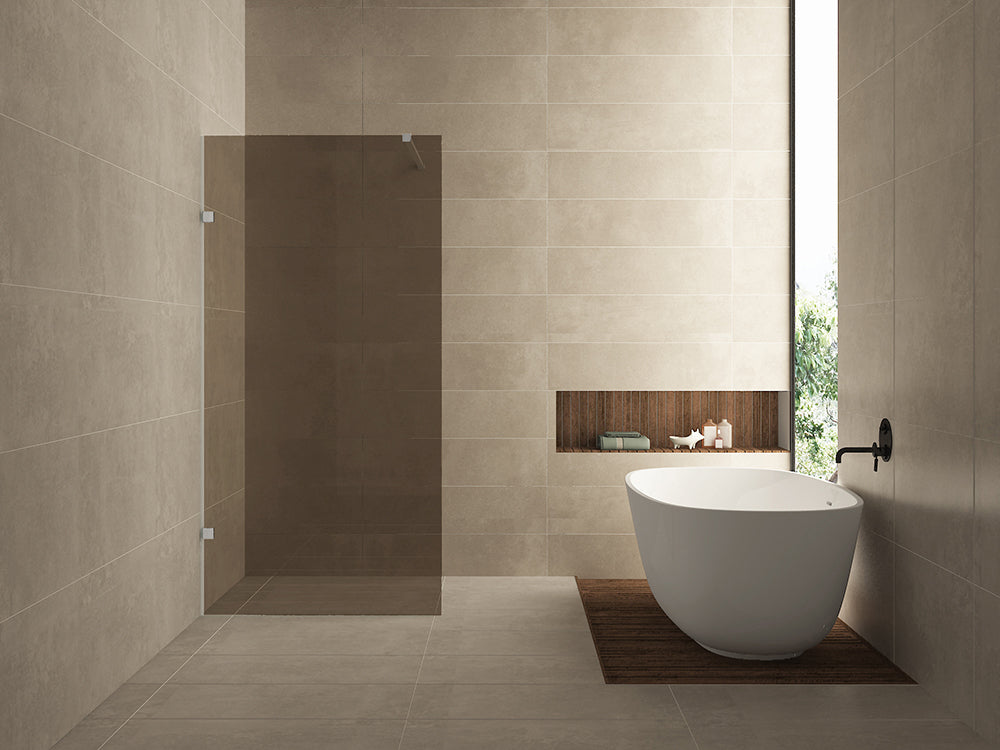 Ducha a ras de suelo Less 1000 x 2000 x 8 mm, cristal nano bronce vintage/acero cepillado