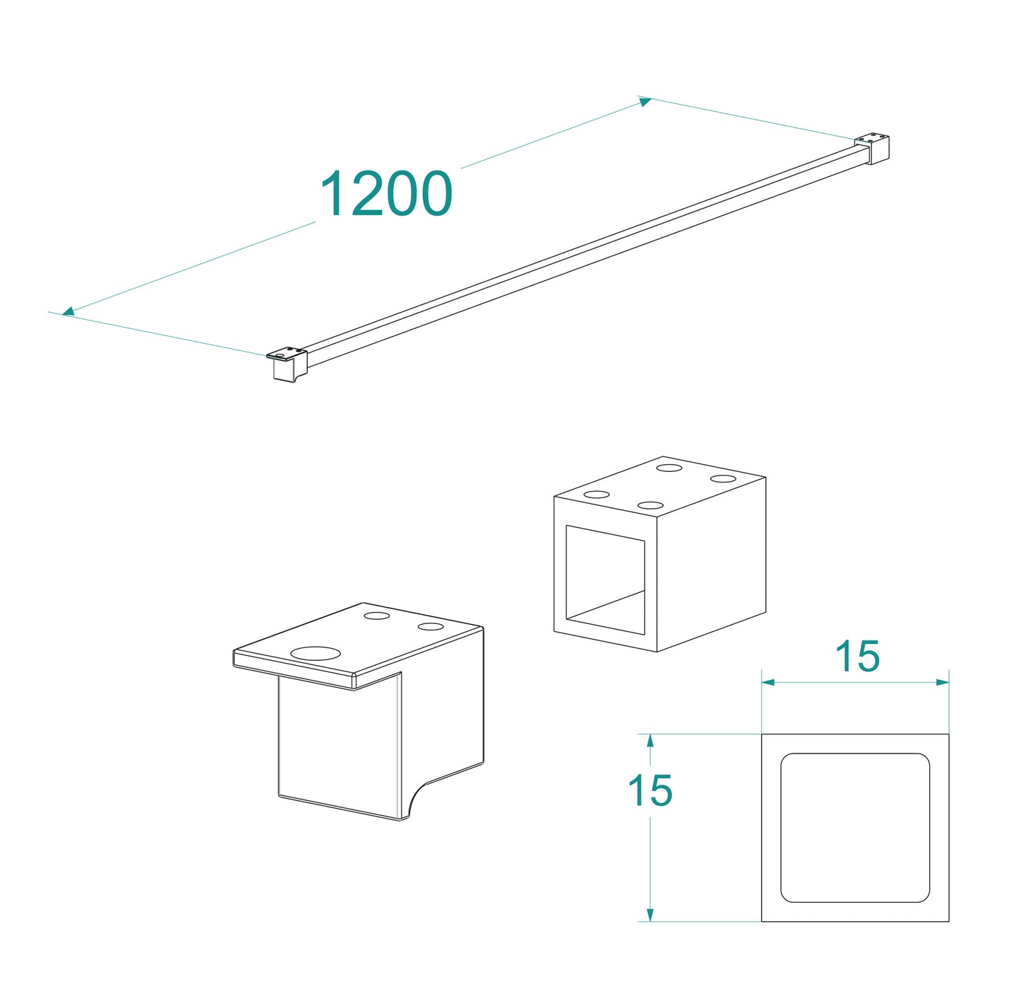 Stabilisatiestang 120cm voor Square inloopdouche mat zwart