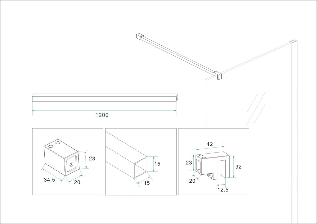 Slim profielset met stabilisatiestang 120 cm geborsteld brons koper - WDtegels