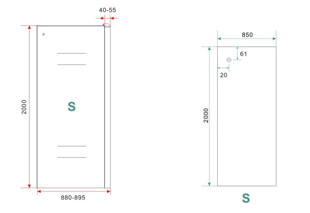 Maattekening Sita inloopdouche met handdoekhouder 90x200cm 8mm Nano helder glas Chroom
