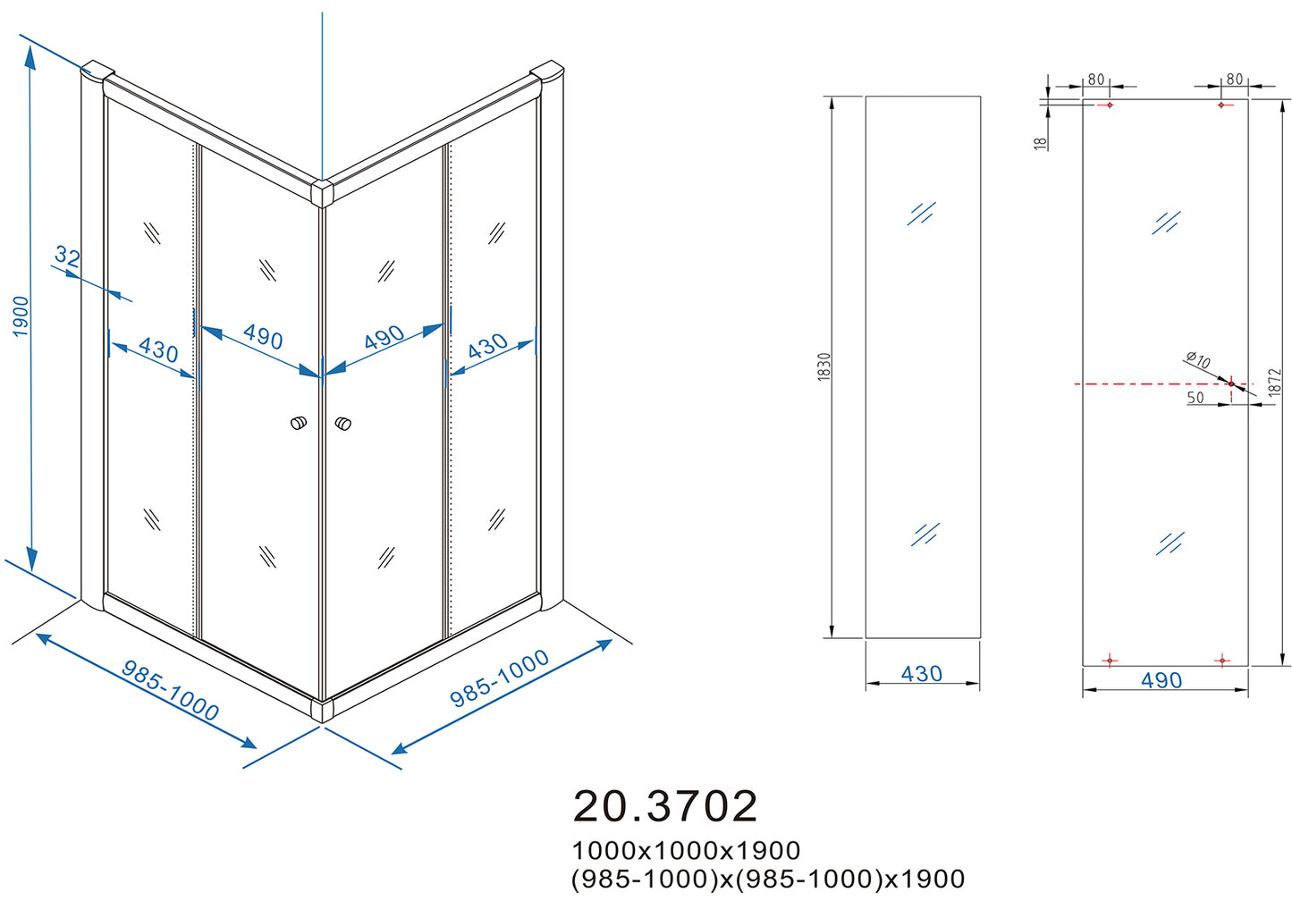 Eco hoekinstap douchecabine | 2 schuifdeuren | 100x100x190cm | Nano helder glas/chroom - WDtegels
