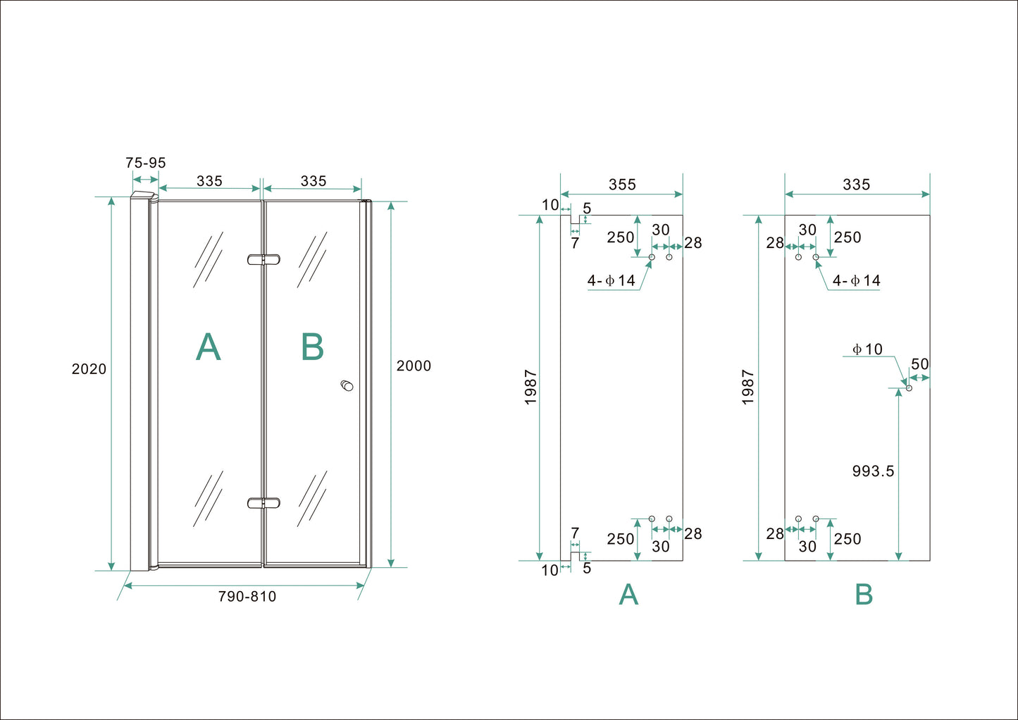 Wiesbaden vouwbare nisdeur 80x202 cm links 8 mm NANO glas - WDtegels