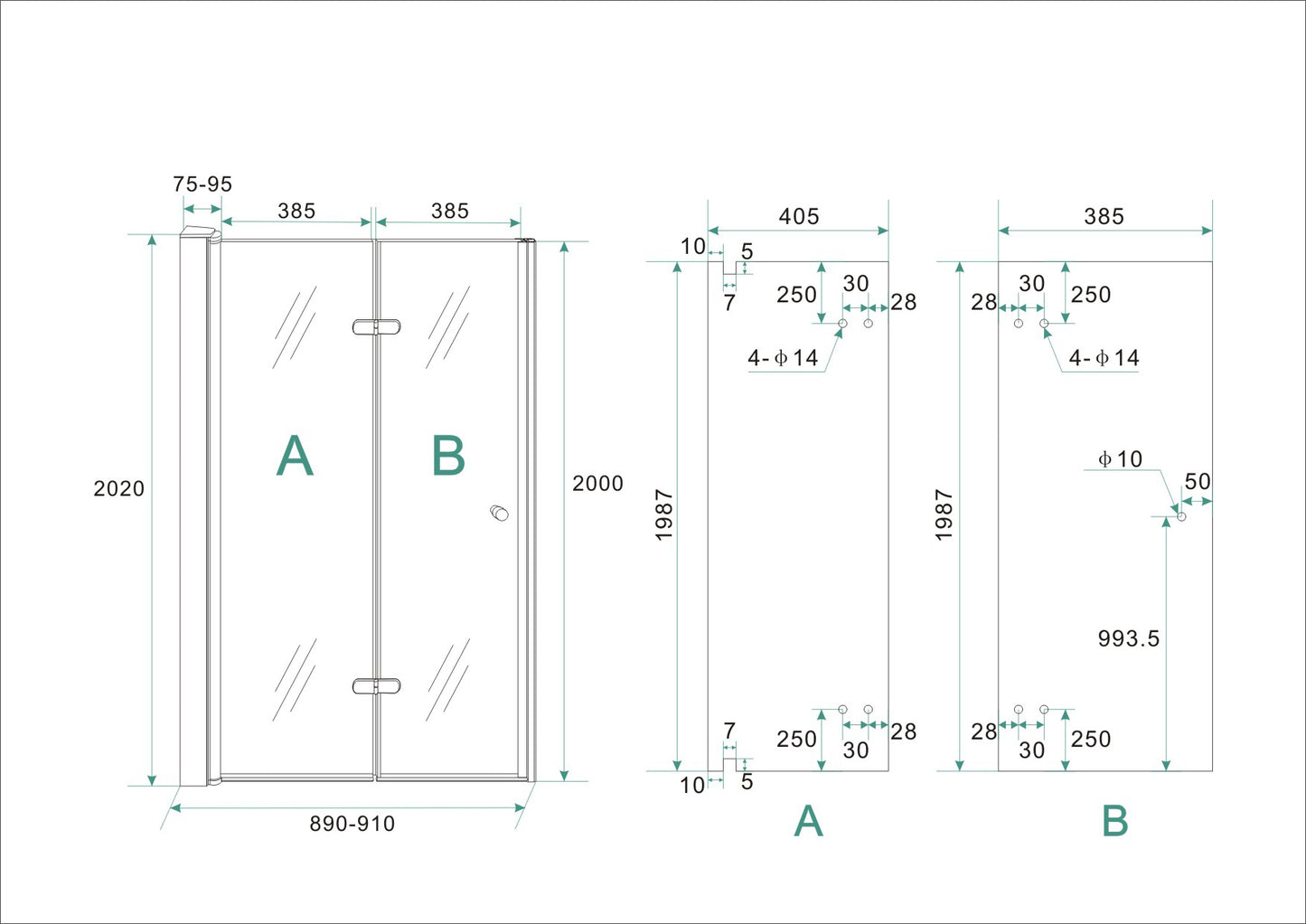 Wiesbaden vouwbare nisdeur 90x202cm links 8mm NANO glas - WDtegels