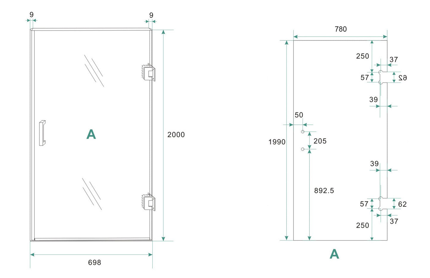 Less glas voor nisdeur rechts | 80x200x0.8cm | Nano spiegelrook- naar helder glas - WDtegels