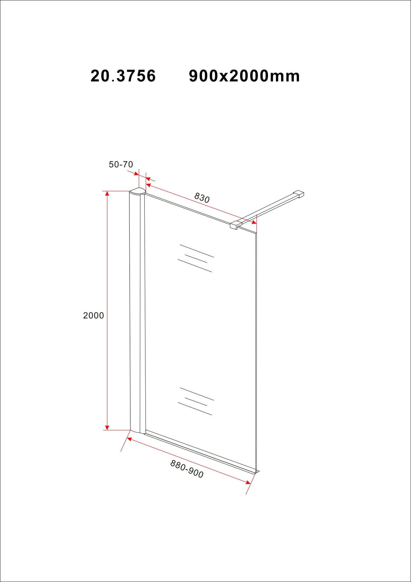 Wiesbaden Safety Glass inloopdouche 90x200 cm - 10mm NANO Safety glass