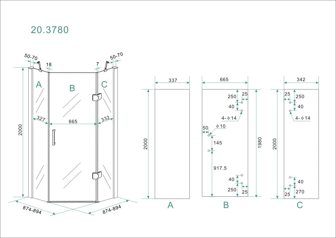 Pento douchecabine | 1 draaideur | 90x90x200cm | 8 mm nano helder glas/chroom - WDtegels