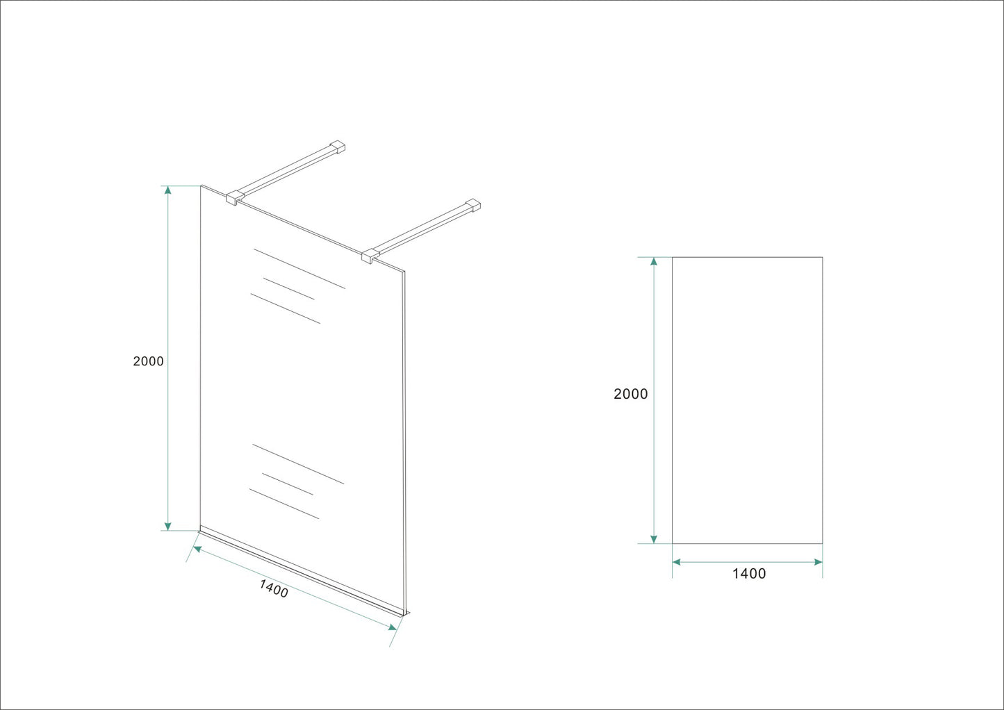 Wiesbaden inloopdouche vrijstaand 140x200 cm - 8mm NANO glas - WDtegels