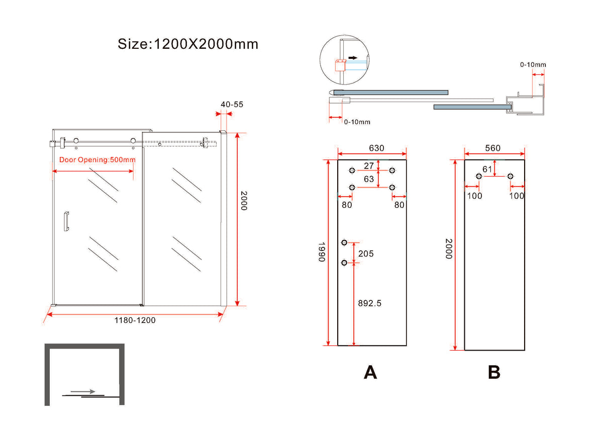 Slide nis schuifdeur | 120x200x0.8cm | Nano helder glas/chroom - WDtegels
