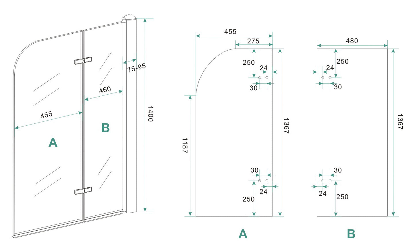 Wiesbaden badwand 2-delig inklapbaar 100x140 cm - WDtegels