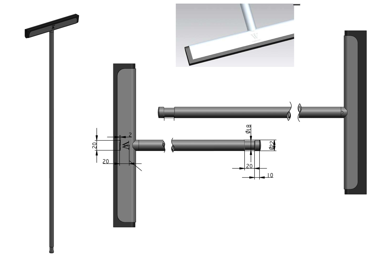 Wiesbaden luxe badkamer-vloerwisser+ophanging mat-zwart - WDtegels