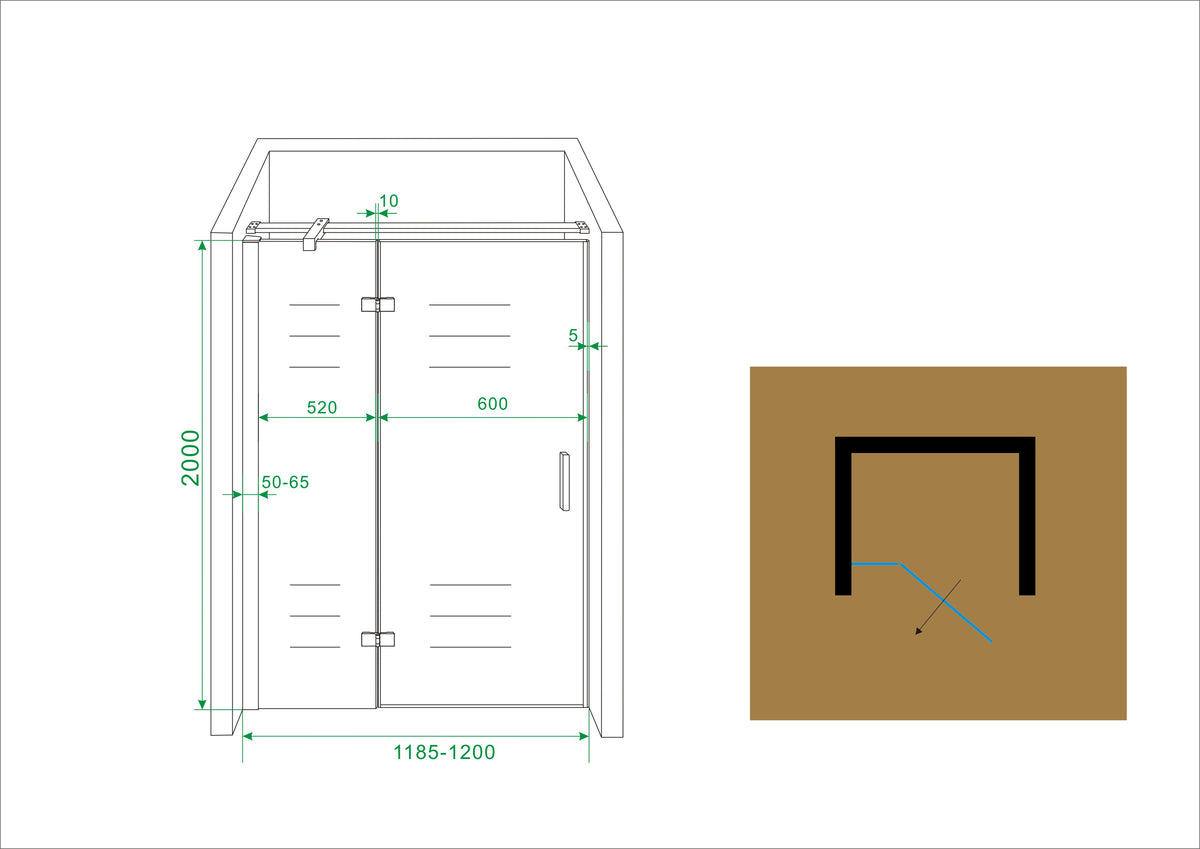 Vaz nisdeur met vast deel | 120x200x0.8cm | Nano helder glas/chroom - WDtegels