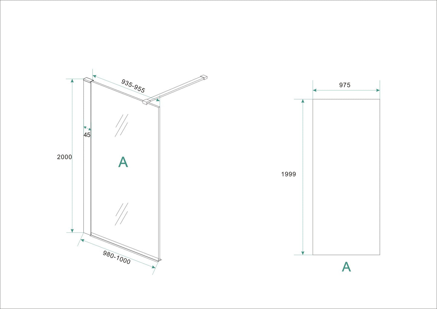 Wiesbaden inloopdouche met RVS profiel 100x200 cm - 10mm NANO glas - WDtegels