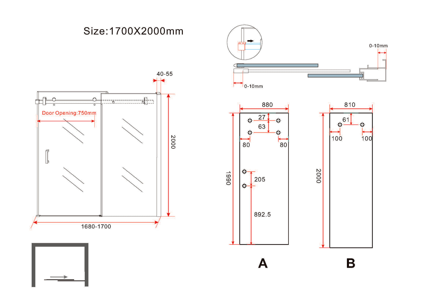 Slide nis schuifdeur | 170x200x0.8cm | Nano helder glas/chroom - WDtegels