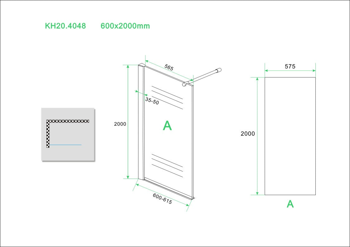Wiesbaden Eco walk-in shower 60x200 cm - 8mm NANO glass