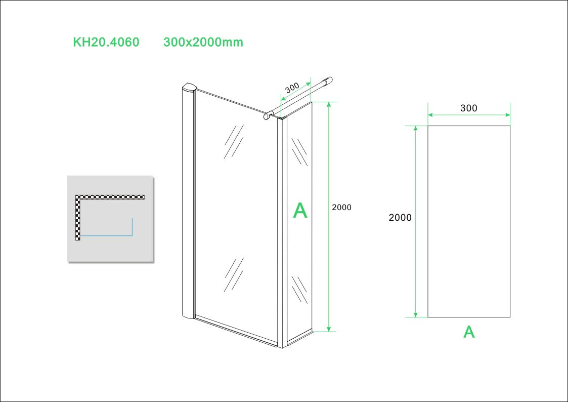 Wiesbaden Eco zijwand met hoekprofiel 300x2000 - WDtegels