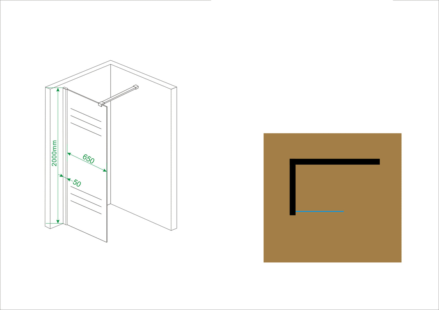 Wiesbaden Comfort walk-in shower 70x200 cm - 10mm NANO partially frosted glass