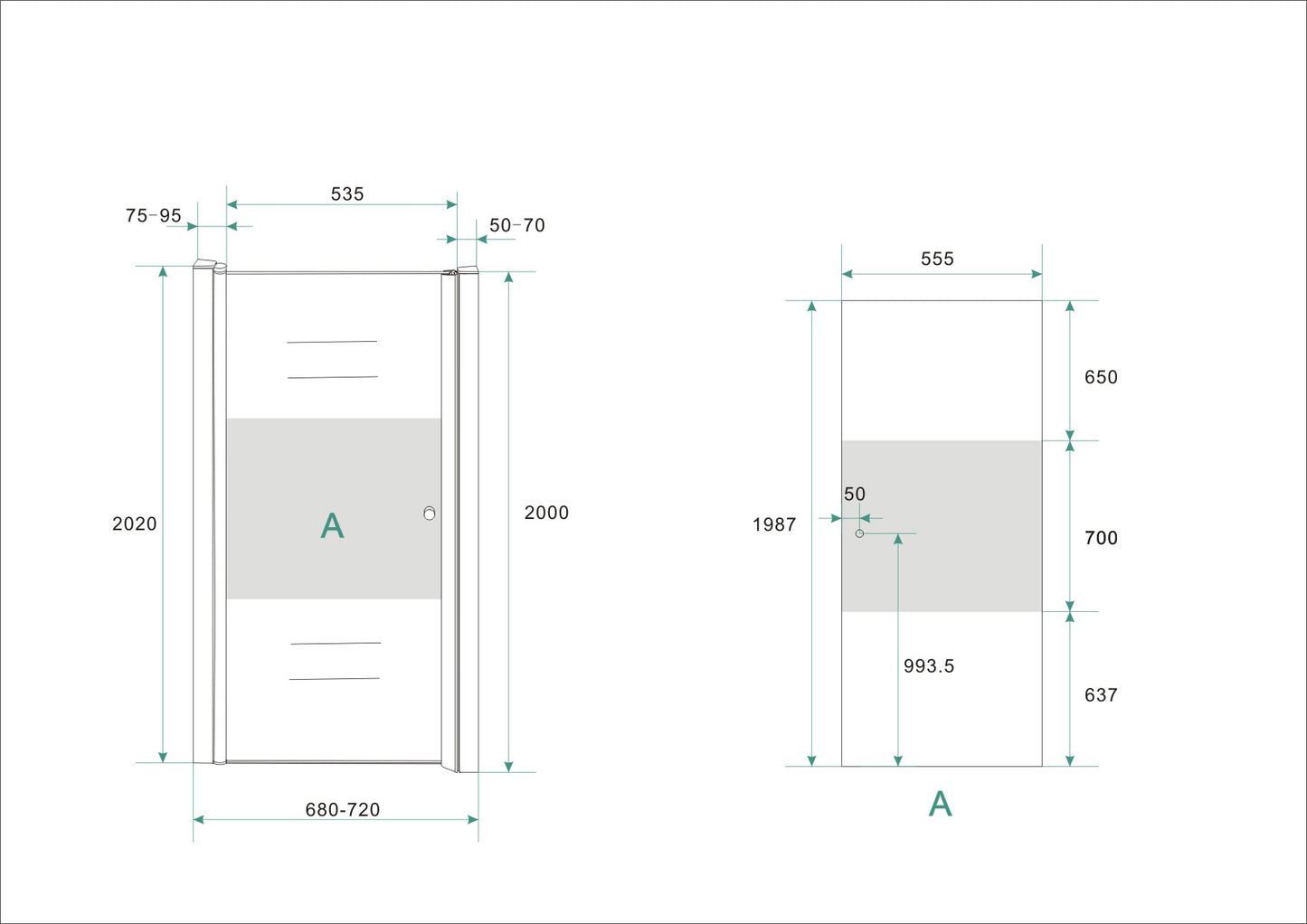 Wiesbaden nisdeur -L- met profiel 70x202 cm 8mm NANO ged.matglas - WDtegels