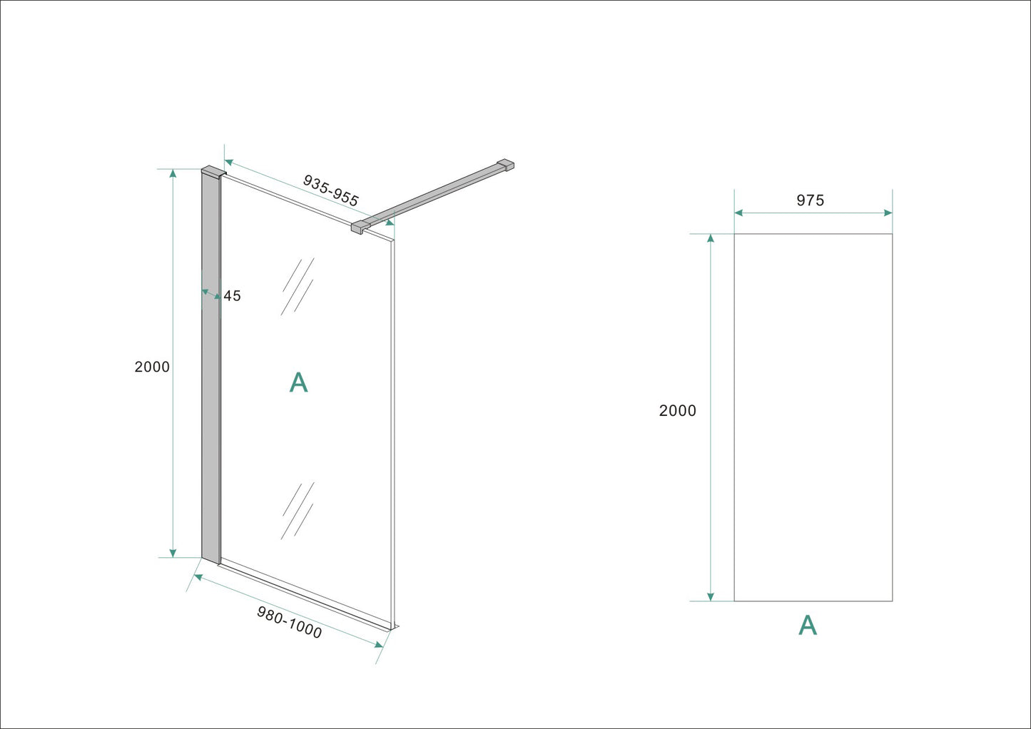 Wiesbaden Graffic inloopdouche met zwart profiel 100x200 cm - 10mm NANO veiligheidsglas - WDtegels