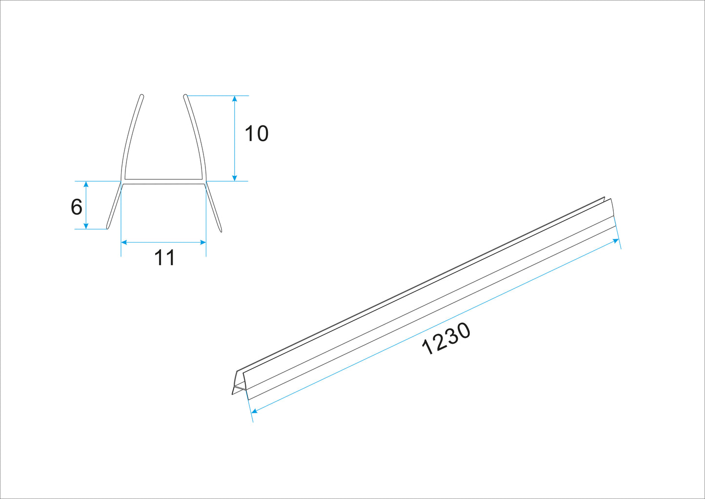 Kunststof bodemstrip tbv inloopdouche 10mm L=1230 - WDtegels