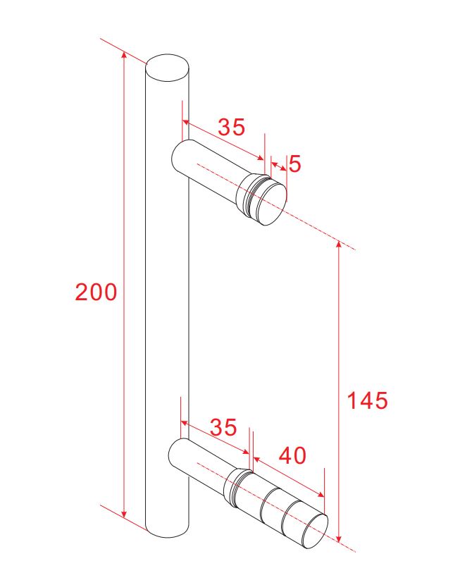 Maattekening Deurgreep type 1 20cm Chroom