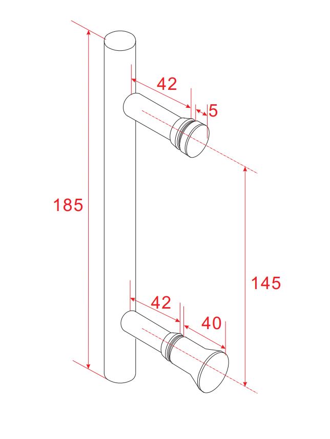 Maattekening Deurgreep type 3 18,5cm Chroom
