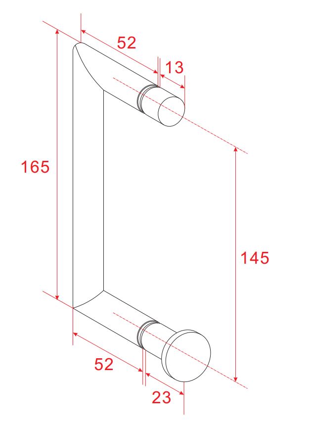 Maattekening Deurgreep type 4 16,5cm Chroom