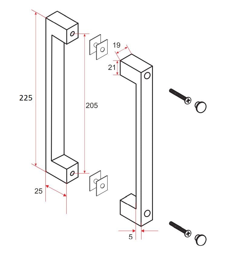 Maattekening Deurgreep type 6 22,5cm Chroom