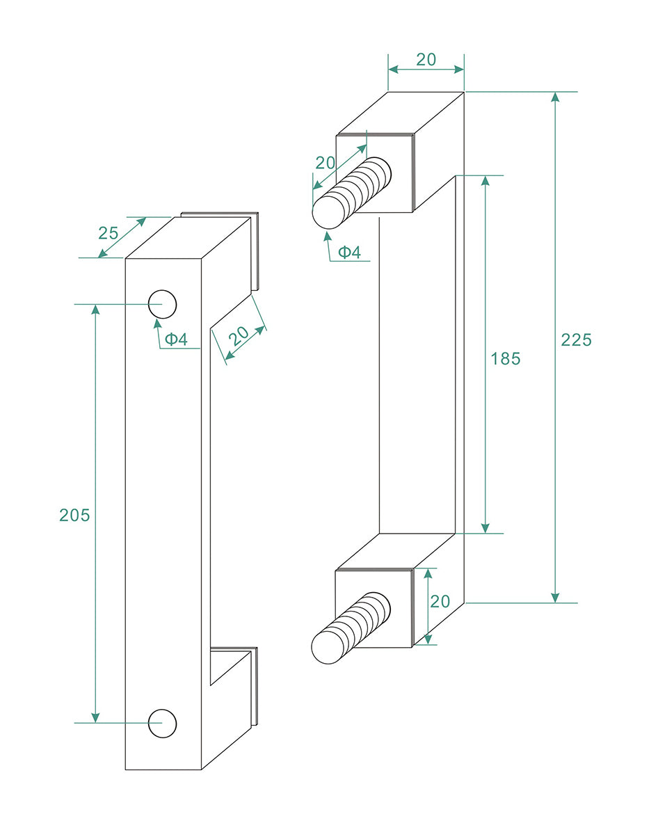 Maattekening Less scharnierset met greep voor profielloze nisdeur Gunmetal - tekening 2