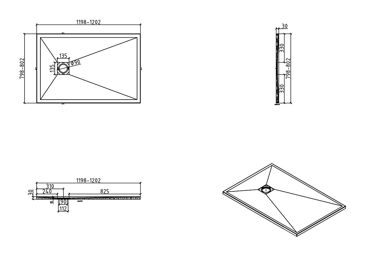 Stonea douchebak antislip composiet | 80x120x3cm | Inkortbaar | Mat wit - WDtegels