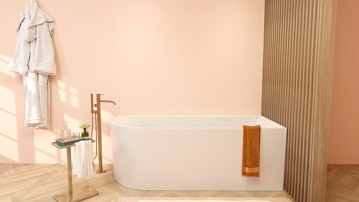 Bañera esquinera Zenn derecha 170 x 75 cm acrílico blanco brillo con desagüe blanco brillo