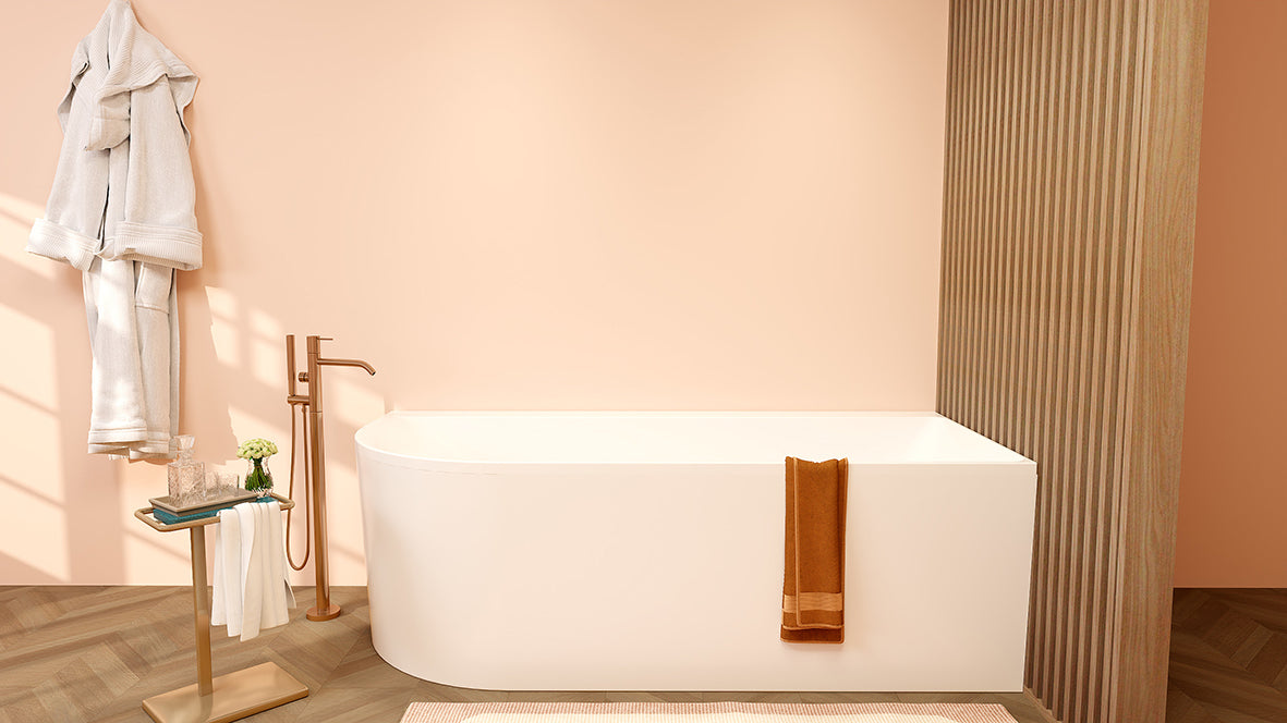 Bañera esquinera Zenn derecha 180 x 80 cm acrílico blanco mate con desagüe blanco mate