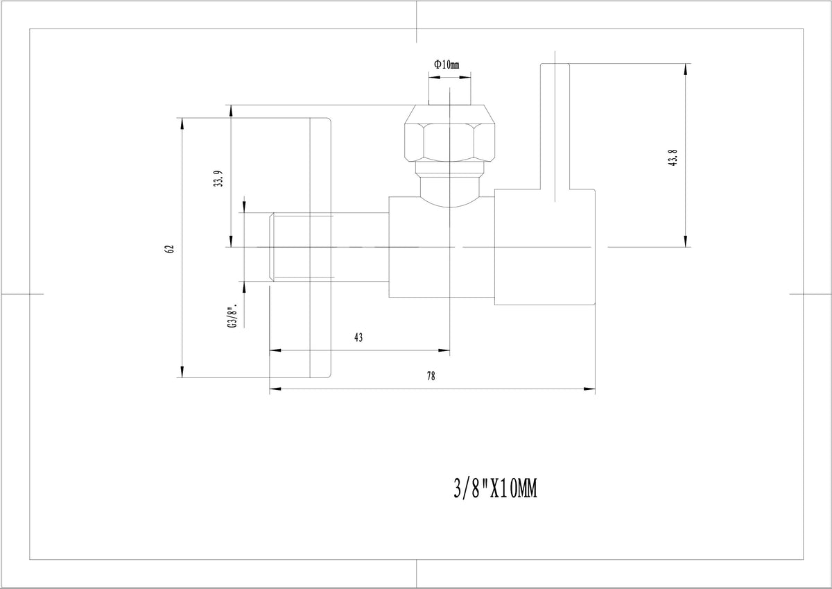 Maattekening Minimal hoekstopkraan met rozet 3/8" x 3/8" of knel 10mm Mat zwart
