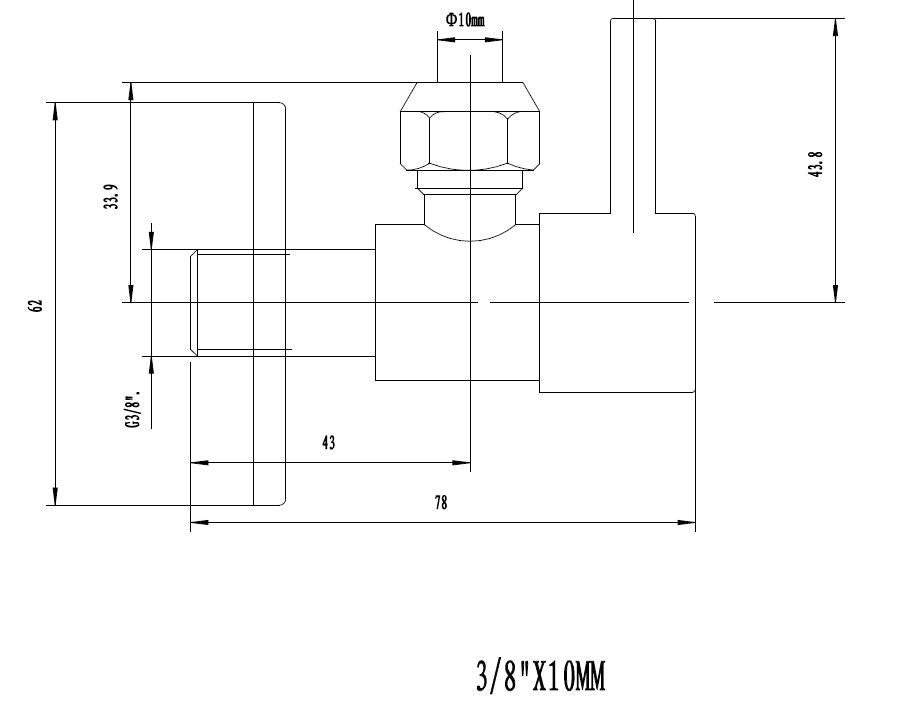 Maattekening Minimal hoekstopkraan 3/8" x 3/8" of knel 10mm Gunmetal PVD