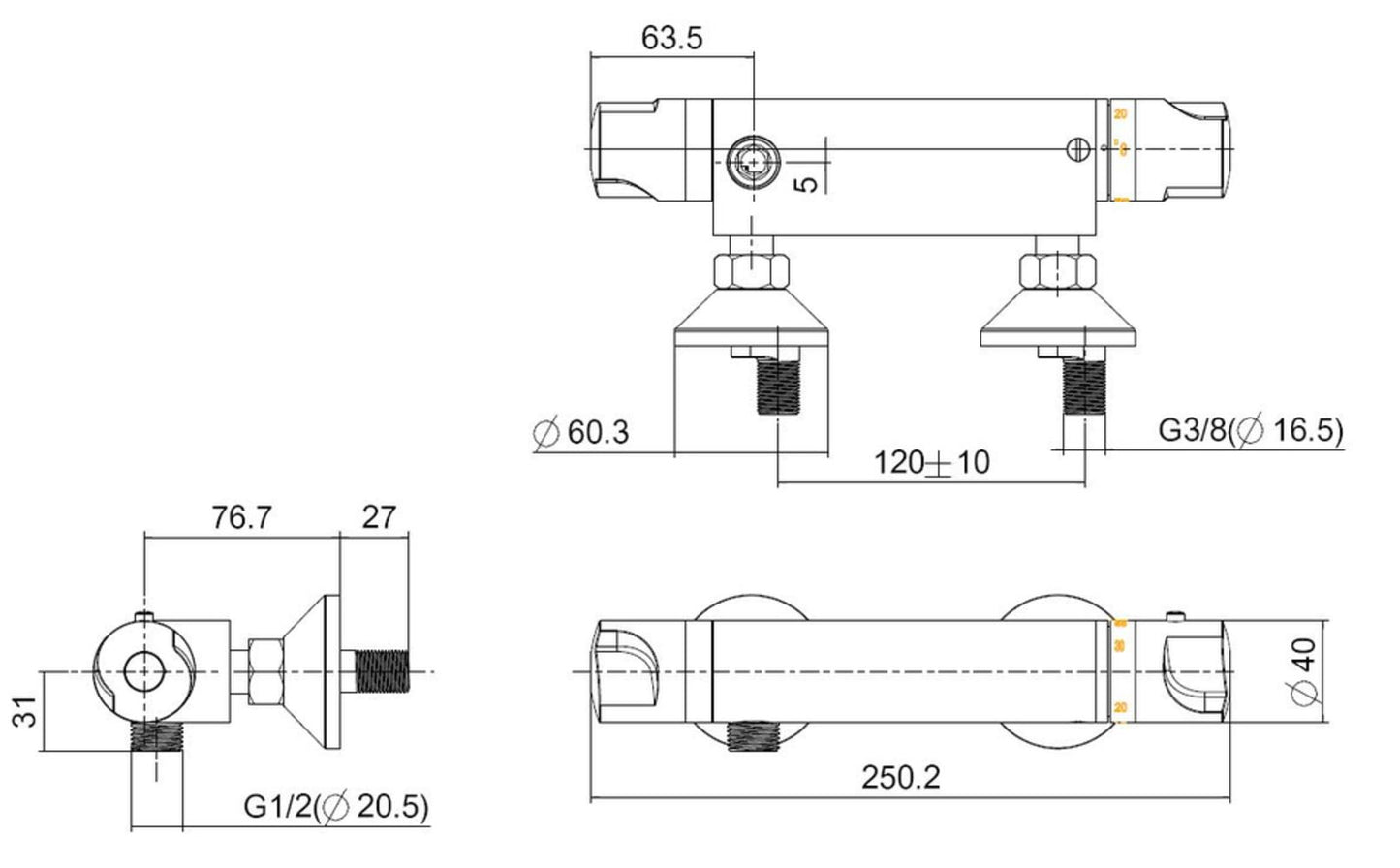 Wiesbaden Universal therm.douchemengkraan 12cm - WDtegels