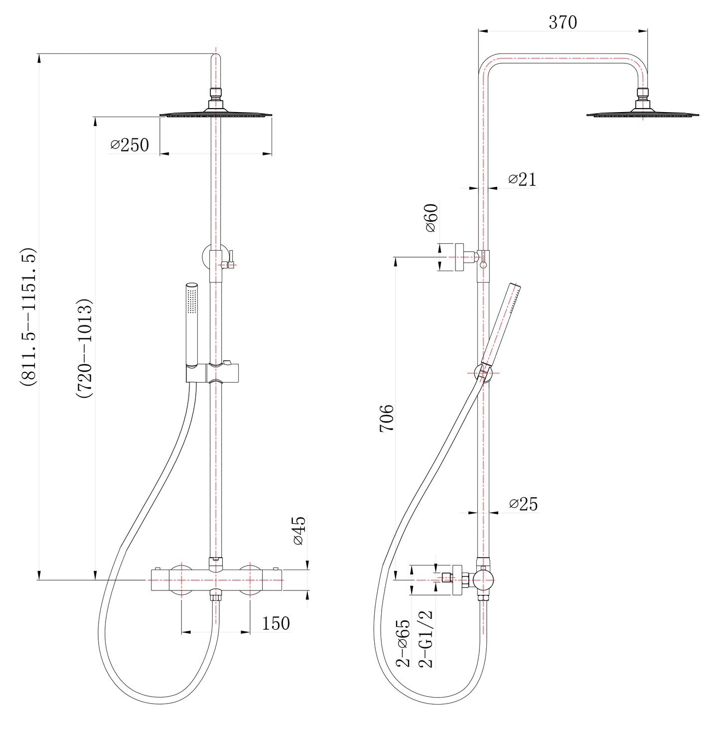 304 thermostatische regendoucheset | Opbouw | Geborsteld RVS - WDtegels