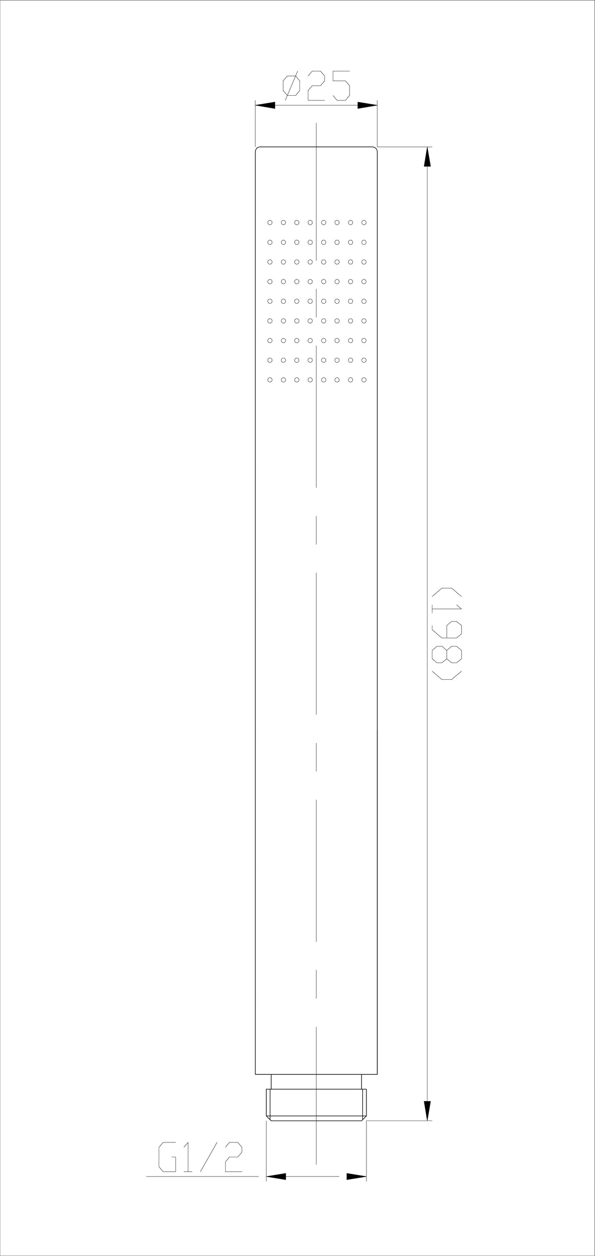 Maattekening 304 staafhanddouche 1 stand rond Geborsteld RVS