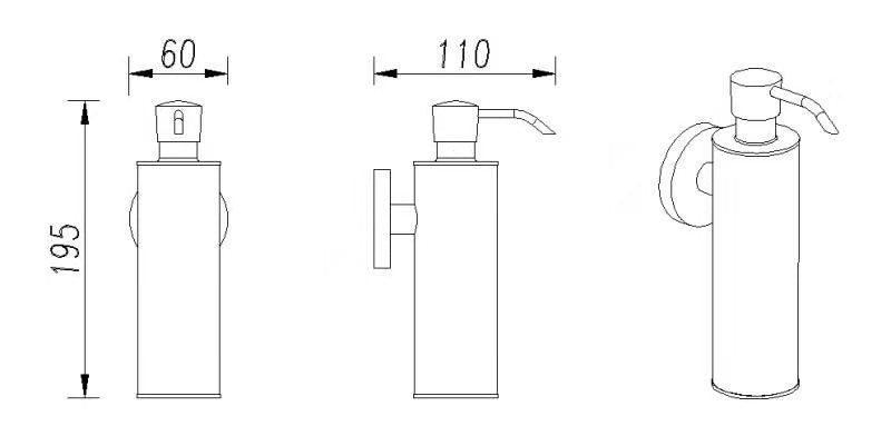 Lijntekening Luxe zeeppomp wandmodel chroom