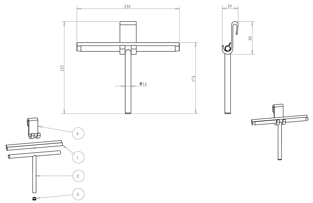 Lijntekening Alonzo raamwisser met flexibele glashaak RVS geborsteld