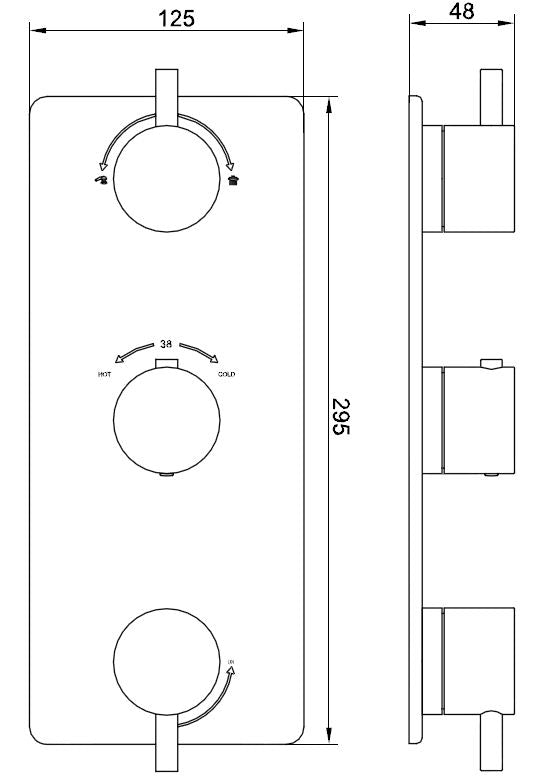 Wiesbaden Caral afbouwdeel inbouwthermostaat 3 weg zwart