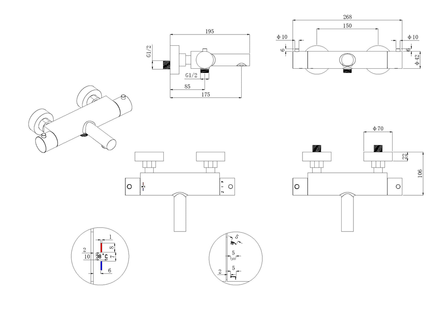 Style thermostatische badmengkraan cooltouch | Geborsteld staal PVD - WDtegels