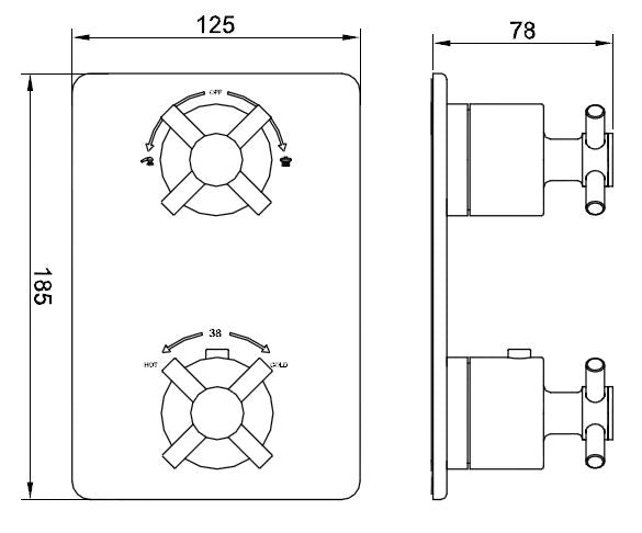 Wiesbaden Cross afbouwdeel inbouwthermostaat 2 weg chroom - WDtegels