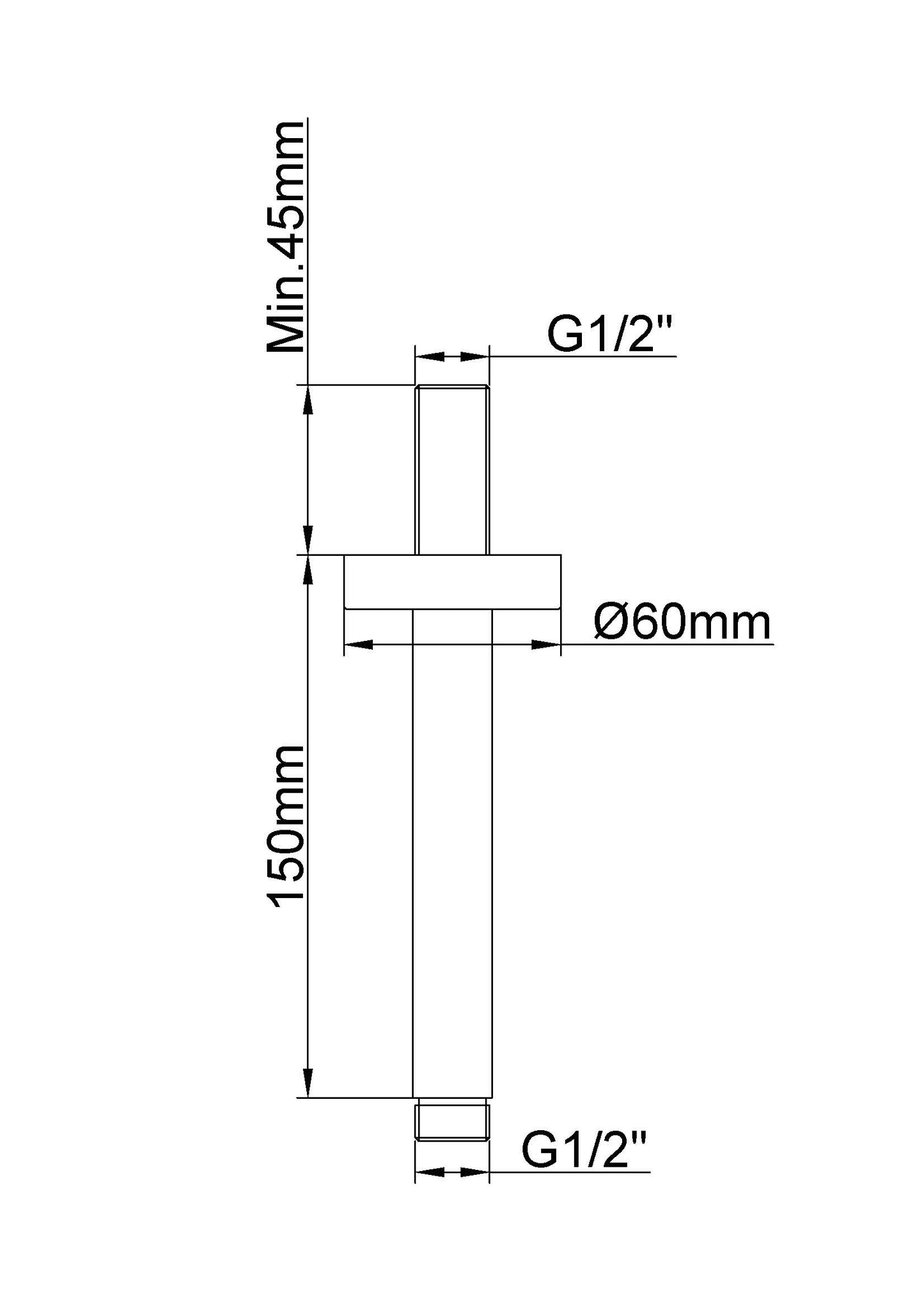 UniMatch douchearm met plafondbevestiging | 15cm | Geborsteld brons koper PVD - WDtegels