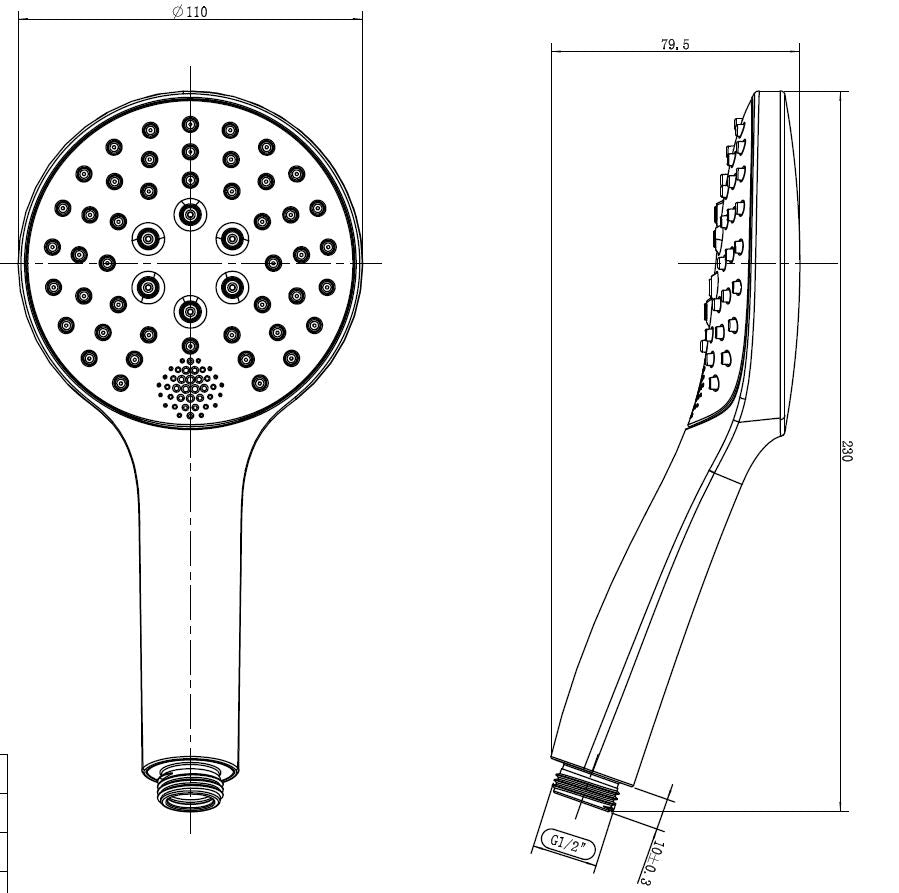 Maattekening Smart handdouche 3 standen Chroom